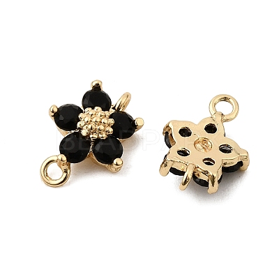 Brass Pave Cubic Zirconia Flower Links Connector Charms KK-H089-34G-03-1