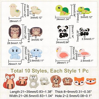 10Pcs 10 Style Silicone Beads SIL-CA0001-27-1