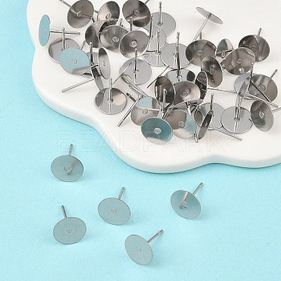 Tarnish Resistant 316 Surgical Stainless Steel Flat Round Blank Peg Stud Earring Settings STAS-R073-06A-1