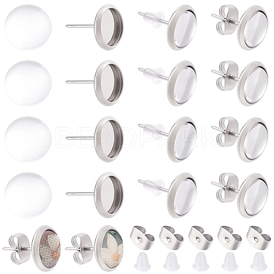 50Pcs 304 Stainless Steel Flat Round Stud Earring Settings STAS-BBC0010-39C-1