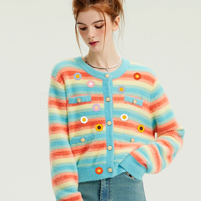 60Pcs 6 Colors Two Tone Polyester Knitted Appliques PATC-FG0001-75-1