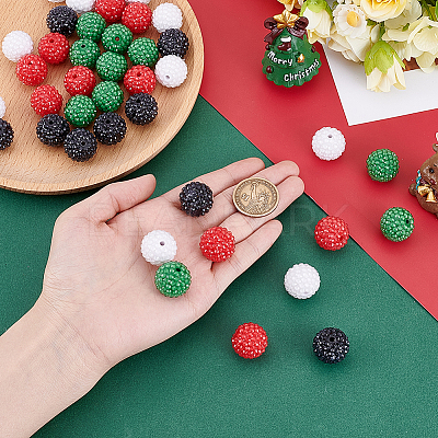 40Pcs 4 Colors Chunky Resin Rhinestone Bubblegum Ball Beads RESI-GA0001-34-1