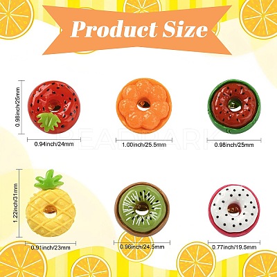 12Pcs 6 Styles Fruit Doughnut Resin Brooches JEWB-CJ0003-08-1