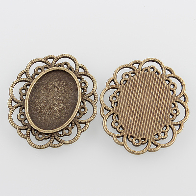 Filigree Wrap Oval Alloy Cabochon Settings PALLOY-N0088-11AB-NF-1