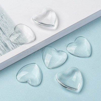 Transparent Glass Heart Cabochons GGLA-R021-25mm-1