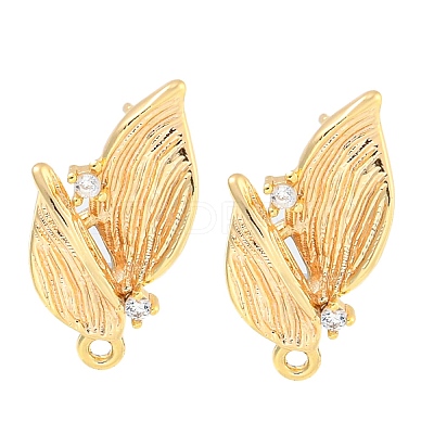 Brass Micro Pave Cubic Zirconia Stud Earring Findings KK-U015-05G-1
