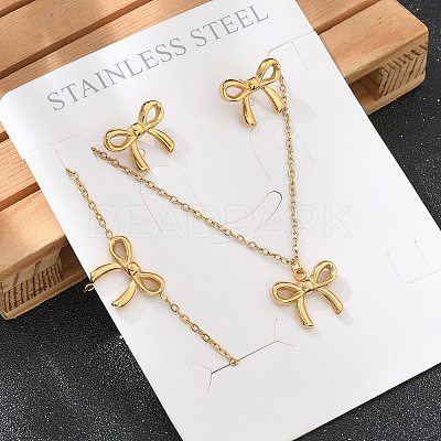 Bowknot PVD Vacuum Plating 304 Stainless Steel
Stud Earrings & Necklaces & Bracelets Sets SJEW-Q001-02G-1