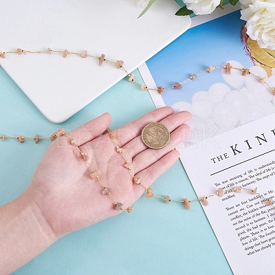 Natural Sunstone Chips Beaded Chains CHC-SZ0001-62D-1