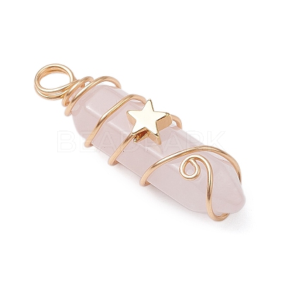 2Pcs 2 Styles Natural Rose Quartz Double Terminated Pointed Pendants PALLOY-JF03122-03-1