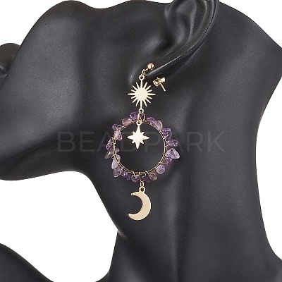 Vintage Natural Amethyst Ear Studs EJEW-JE05806-03-1