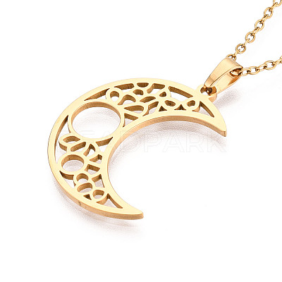 304 Stainless Steel Pendant Necklaces NJEW-T018-53G-1