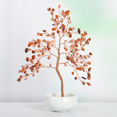 Undyed Natural Carnelian Chips Tree of Life Display Decorations TREE-PW0001-23D-1