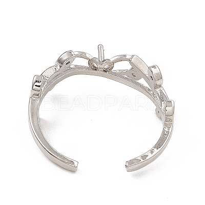 Branch Leaf Rack Plating Brass with Clear Cubic Zirconia Open Cuff Ring Settings KK-G455-12P-1