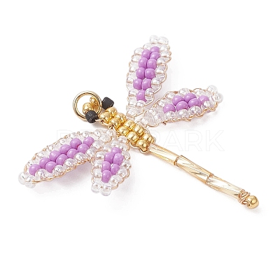 Glass Seed Beaded Dragonfly Pendants PALLOY-MZ00983-05-1