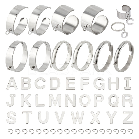  DIY Initial Letter Alphabet Charm Ring Making Kit STAS-NB0001-86-1