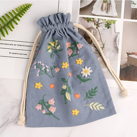 Flower Pattern DIY Drawstring Bag Embroidery Kit PW23031554254-1