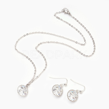 Brass Cubic Zirconia Necklaces & Earrings Jewelry Sets SJEW-JS00984-1