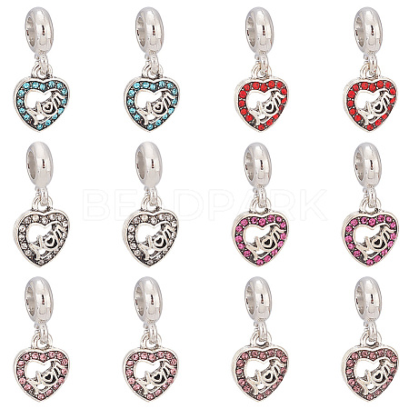   12Pcs 6 Colors Mother's Day Alloy Rhinestone European Dangle Charms FIND-PH0010-89-1