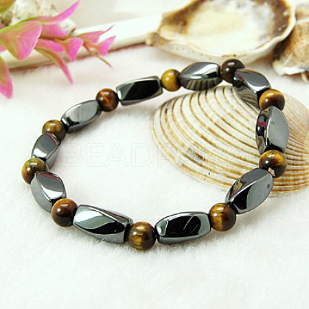 Round Natural Tiger Eye Stretch Bracelets BJEW-G072-14-1