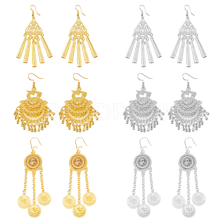 FIBLOOM 6 Pairs 6 Style Ethnic Style Alloy Chandelier Earrings EJEW-FI0002-04-1