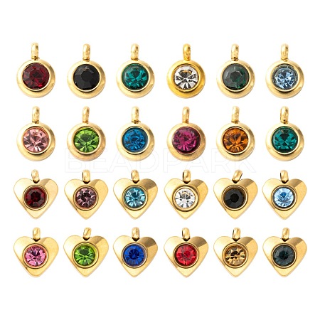 36Pcs 12 Colors 304 Stainless Steel Rhinestone Charms STAS-LS0001-29G-1