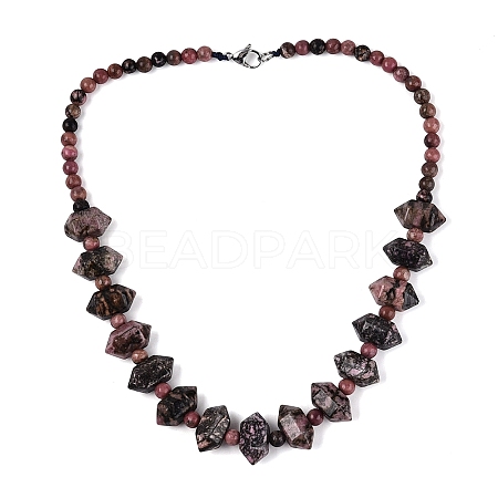Natural Rhodonite Round & Cone Beaded Necklaces NJEW-N064-03E-1