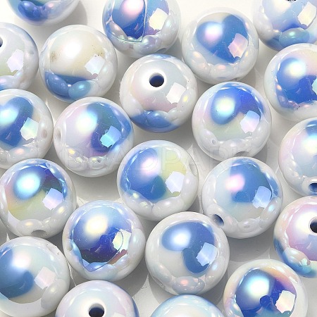 UV Plating Rainbow Iridescent Acrylic Beads OACR-F004-09G-1