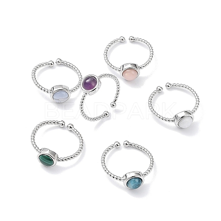 Natural Gemstone Cuff Rings RJEW-E074-01P-1