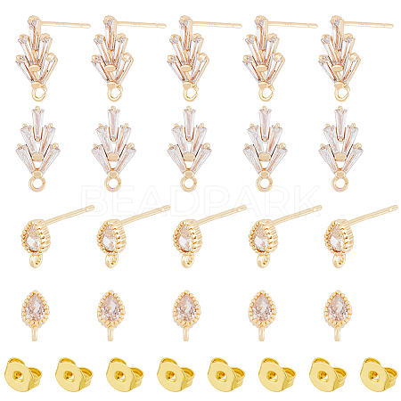 DICOSMETIC 16Pcs 2 Style Brass Cubic Zirconia Stud Earring Findings ZIRC-DC0001-11-1