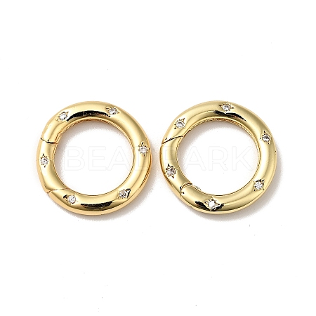 Brass Pave Clear Cubic Zirconia Spring Gate Rings KK-J301-15G-1