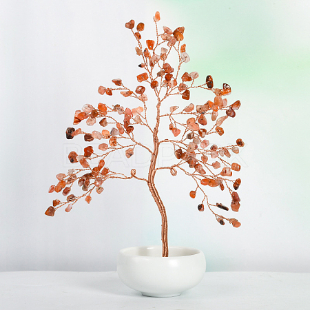 Undyed Natural Carnelian Chips Tree of Life Display Decorations TREE-PW0001-23D-1
