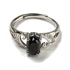 Oval Natural Dyed & Heated Black Agate Adjustable Rings RJEW-Q818-01P-06B-3