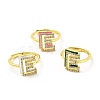 Mixed Color Enamel Initial Letter Adjustable Ring with Clear Cubic Zirconia RJEW-P045-01G-E-1