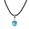 Heart with Fish Scale Shape 304 Stainless Steel with Resin Pendant Necklaces NJEW-JN04571-03-1