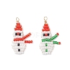 2Pcs 2 Colors Christmas Glass Seed Beaded Snowman Pendants PALLOY-MZ00940-1