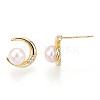Natural Pearl Stud Earrings with Cubic Zirconia PEAR-N020-06D-2
