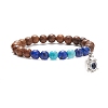 Natural Wenge Wood & Lapis Lazuli & Synthetic Turquoise Round Beaded Stretch Bracelet BJEW-JB08206-1