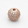 Brass Micro Pave Grade AAA Clear Color Cubic Zirconia Round Beads X-KK-O065-8mm-05RG-NR-1