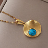 Vintage Style 304 Stainless Steel and Synthetic Turquoise Textured Disc Pendant Necklaces for Women JC9668-3