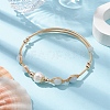 Natural Aquamarine Round Beaded Cuff Bangle BJEW-JB10113-04-2