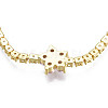 Cubic Zirconia Classic Tennis Necklace with Flower Links NJEW-N048-01F-4