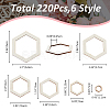 SUPERFINDINGS 220Pcs 6 Style Unfinished Wood Linking Rings WOOD-FH0002-18-2