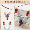 Wood Cross with Acrylic Beaded Pendant Necklaces for Women NJEW-AB00011-4