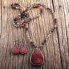 Teardrop Bohemian Style Glass with Natural Tiger Eye Pendant Necklace & Dangle Earrings Sets FS-WG0DE9F-06-1