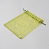Thank You Flower Printed Organza Drawstring Bags OP-WH0018-01B-02-2