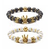 Electroplated Natural Lava Rock & Synthetic Howlite Beads Stretch Bracelets Set for Girl Women X1-BJEW-JB06924-1