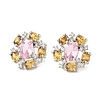 Flower Brass Micro Pave Cubic Zirconia Stud Earrings EJEW-L270-13P-2