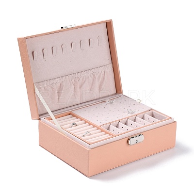 PU Imitation Leather Jewelry Organizer Box with Lock CON-P016-B02-1
