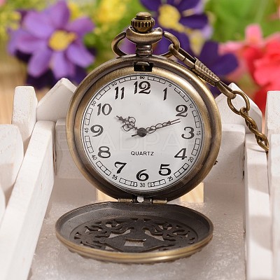 Filigree Flat Round Alloy Pendant Pocket Quartz Watch Necklaces WACH-L024-07-1