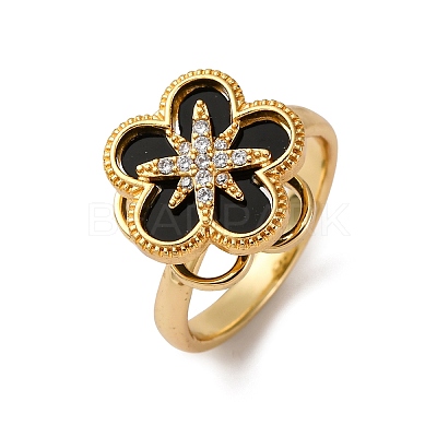 Brass Micro Pave Cubic Zirconia Rotating Finger Rings RJEW-S636-03G-1